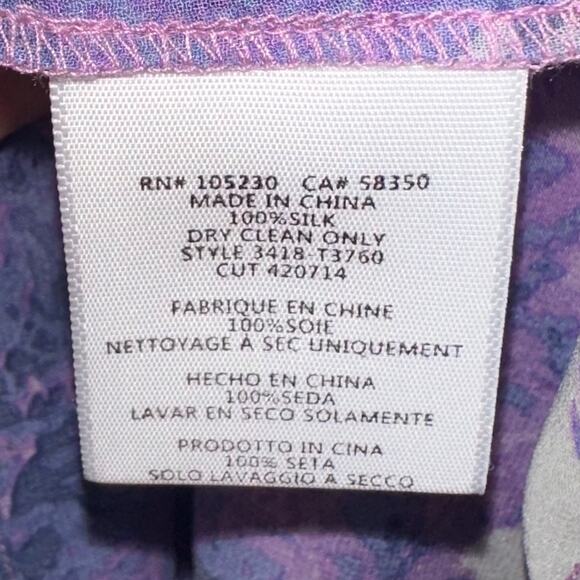 Joie Datev Purple Floral Pintuck Button Down Silk Blouse Size Large - Picture 8 of 14